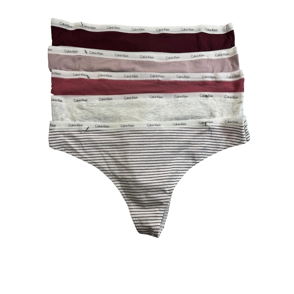 Calvin Klein Thong Panties Women M Multicolor New Carousel Logo Cotton 5 Pack